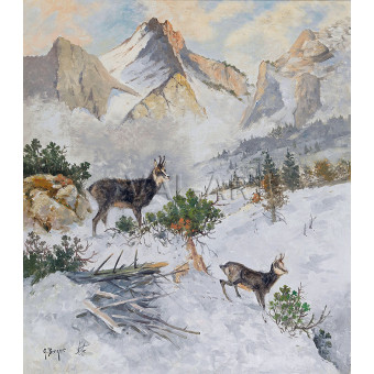 РЕПРОДУКЦИИ НА КАРТИНИ Диви кози в зимен пейзаж (1910)